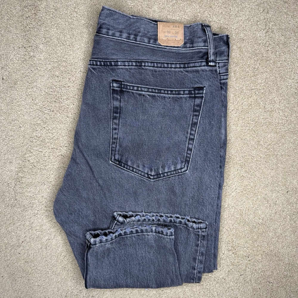 J. Crew 484 Jeans Men's 32/34 (34.5/34) Black Faded Wash Slim Fit Denim Pants